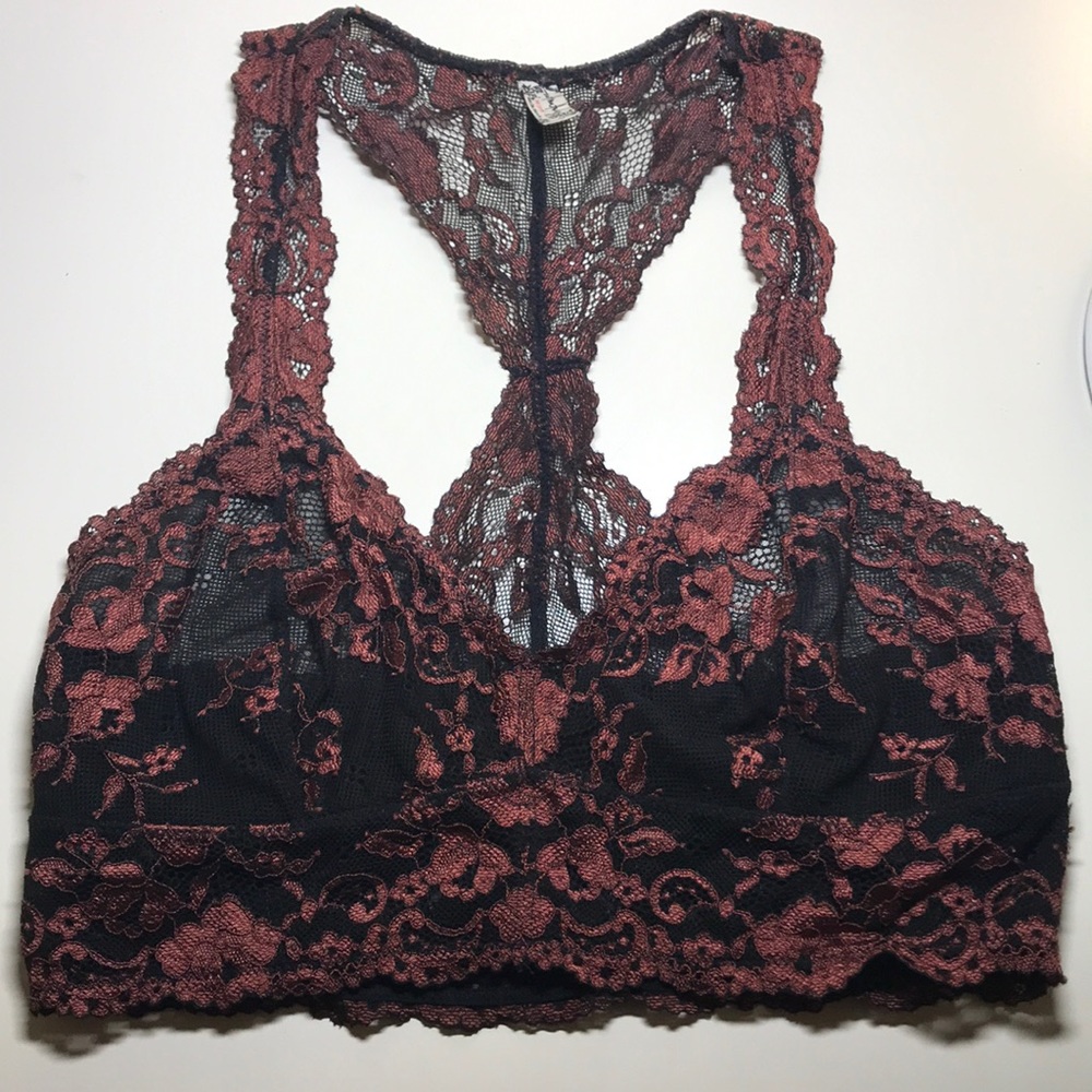 Free People red and black wild roses bralette S